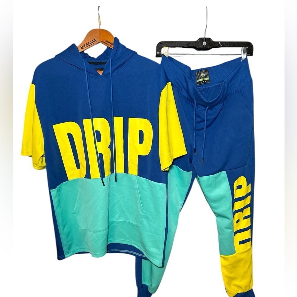 Urban Streetwear DRIP 2 Piece Jogger Set Men’s XL Colorblock Hoodie